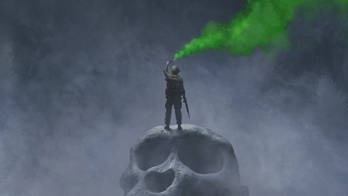 Soldier with green smoke on Skull Island