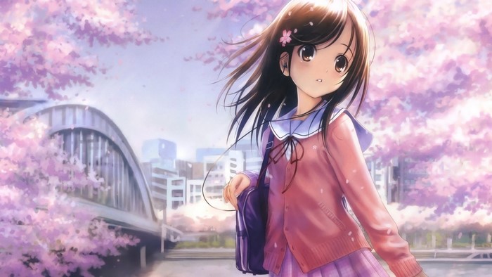 Anime Girl in Cherry Blossom Season