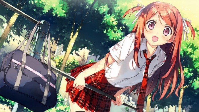 Anime Girl with Red Hair and School Bag