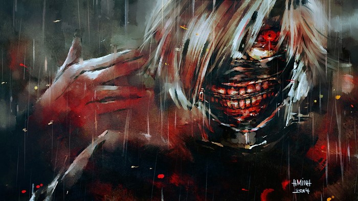 Ken Kaneki from Tokyo Ghoul in rain