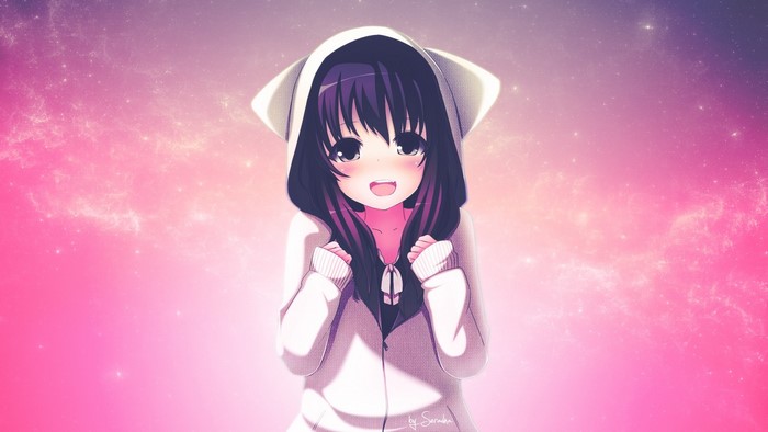 Kawai Pink Anime Girl with Hoodie