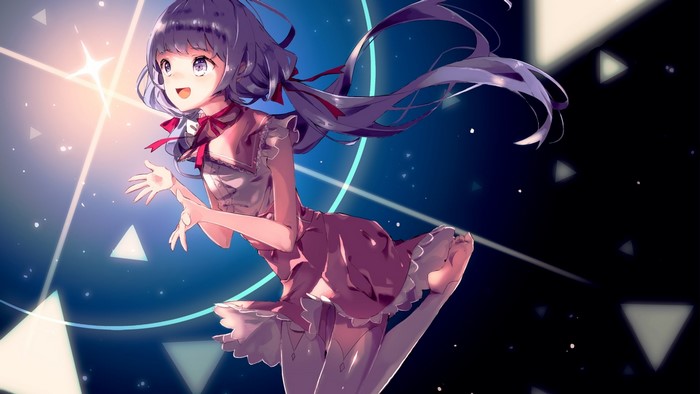 Anime girl with purple hair and pink dress