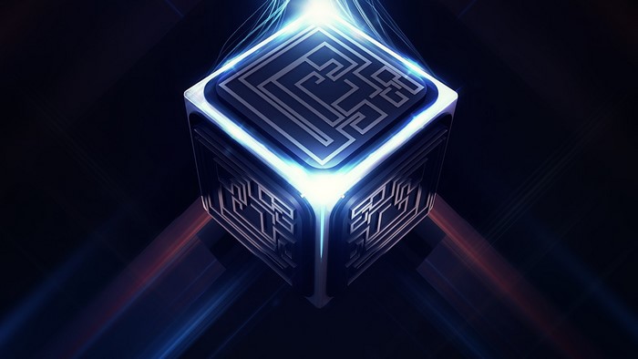 Glowing Cube with Circuitry Pattern