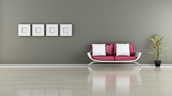 Modern living room with sofa and wall art