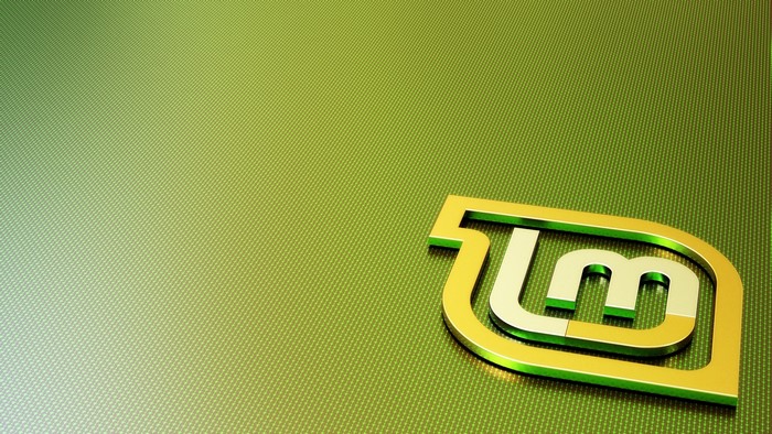 Linux Mint logo on a green textured background
