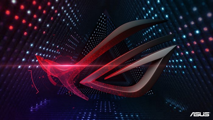 ASUS ROG logo with digital background