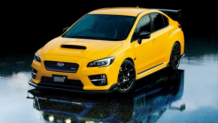 Yellow Subaru WRX STI S207 with Spoiler