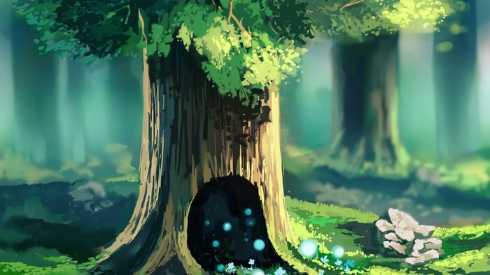 Enchanted Forest with Glowing Orbs