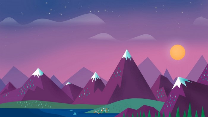 Vector illustration of a mountain landscape at sunset