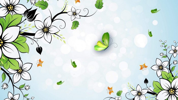 Spring vector art with flowers and butterflies