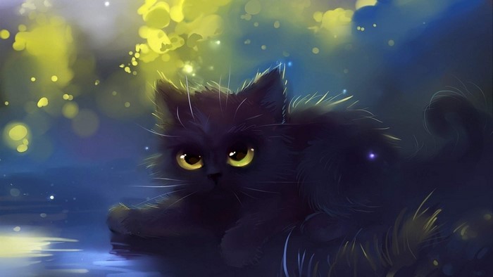 Cute Black Cat Painting
