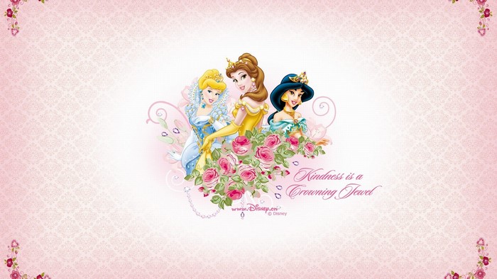 Disney Princesses Cinderella, Belle, and Jasmine with Roses