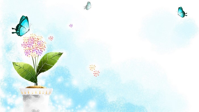 Butterfly art with flowers and pot