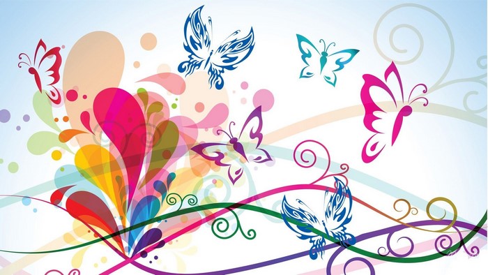 Colorful abstract butterflies and floral elements
