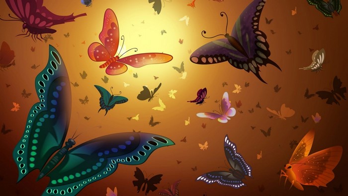 Butterflies in various colors and sizes