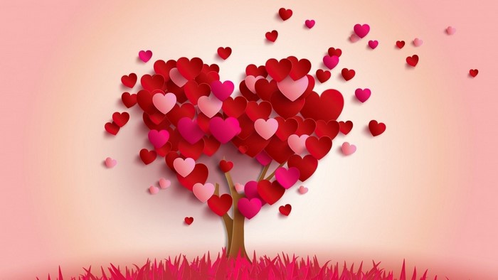 Tree made of red and pink hearts