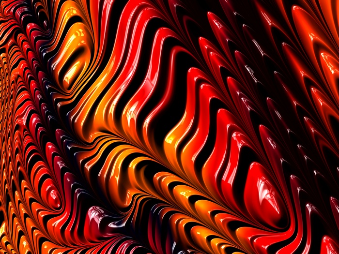 Abstract Fractal Surface with Red and Orange Waves