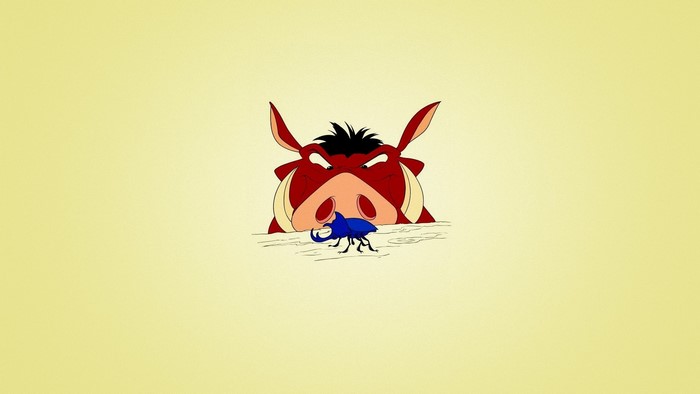 Timon and Pumbaa from The Lion King with a beetle