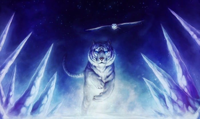 White tiger, Precursor, Owl, Artwork