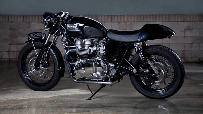 Black Triumph Bonneville T100 Cafe Racer Motorcycle