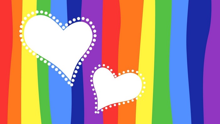Rainbow background with two white hearts