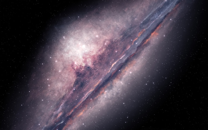 A spiral galaxy with a dark dust lane