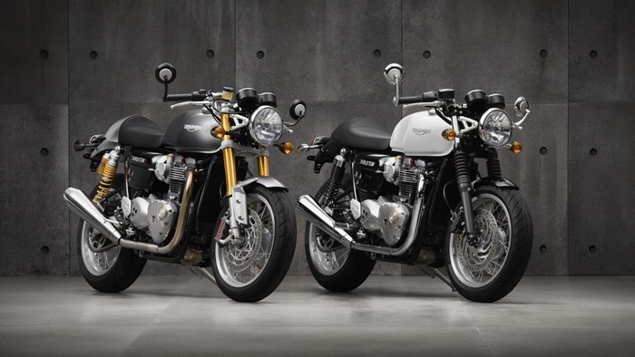 Two Triumph Thruxton motorcycles