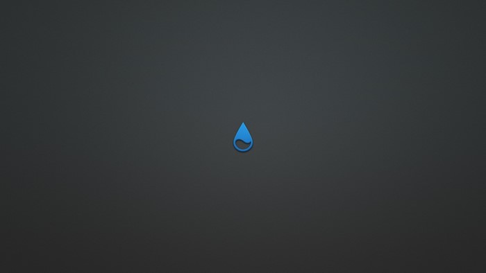 Blue water drop logo on dark background