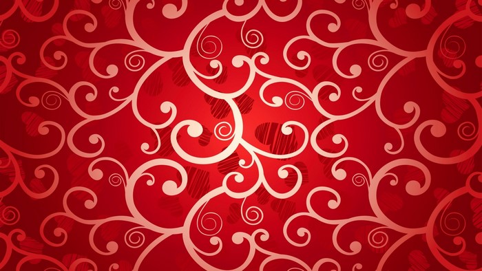 Red Swirling Vines with Hearts Pattern