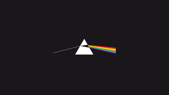 Prism refracting light into a rainbow, Pink Floyd album cover
