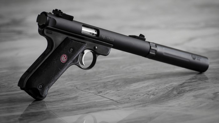 Ruger Mk III pistol with suppressor