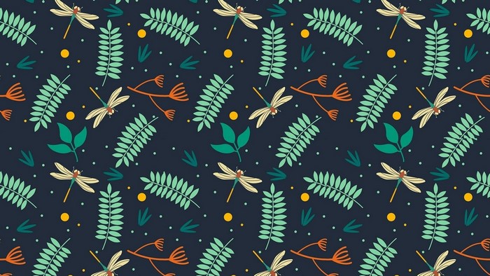 Dragonflies and Leaves Pattern