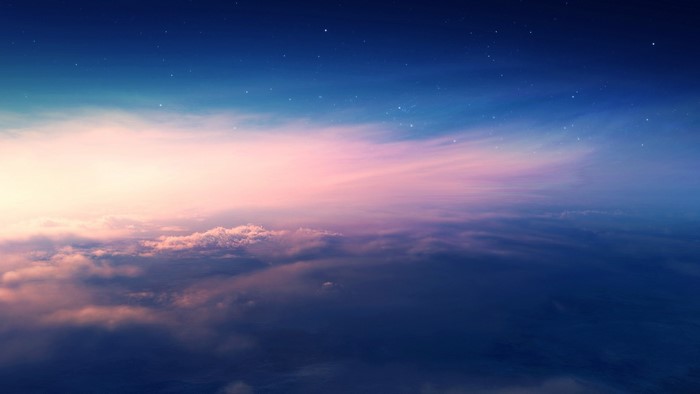 Blue Space with Stars Above Pink and Blue Clouds