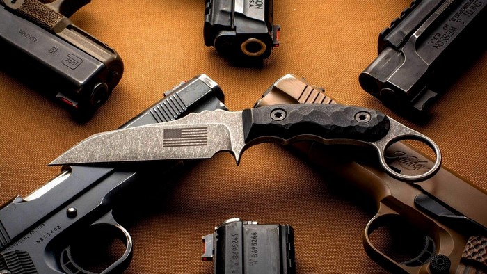 Guns and Knife with American Flag