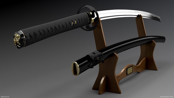 Katana on a wooden stand