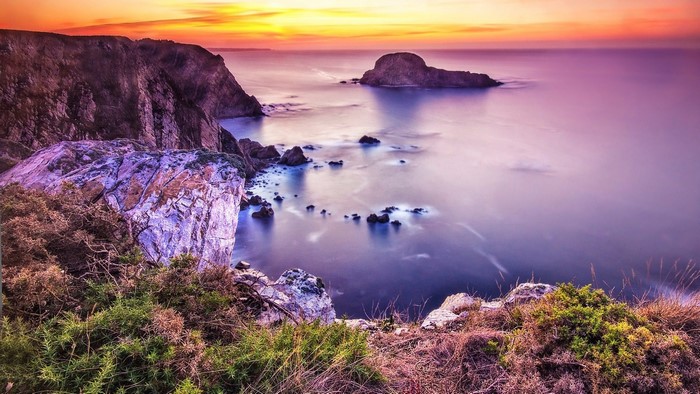 Ocean view cliffs at sunset