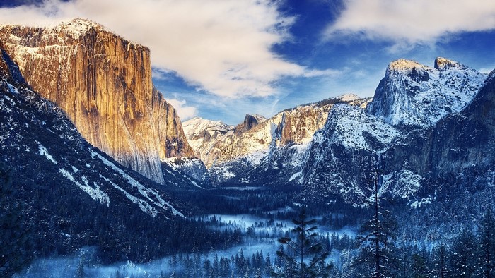 Yosemite Valley Snow Sunset