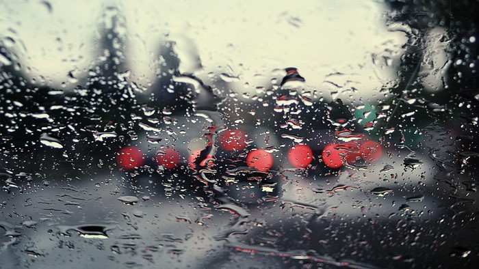 Rainy Day Traffic Lights Through a Wet Window