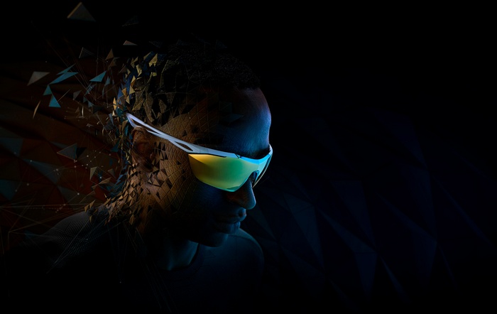 Man wearing Nike Vision sunglasses with digital fragmentation