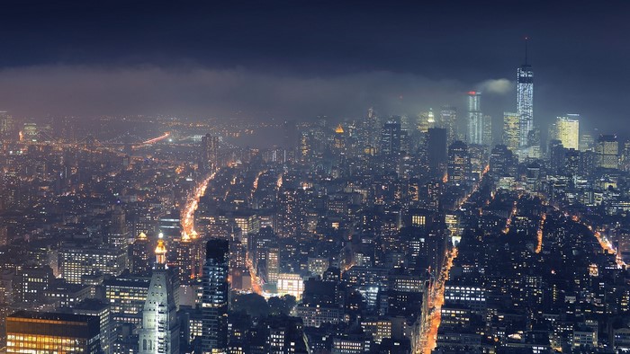 New York City at Night with Clouds