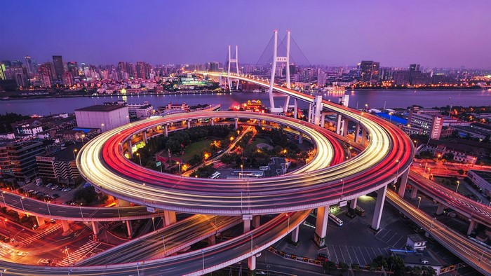 Nanpu Bridge in Shanghai at Dusk