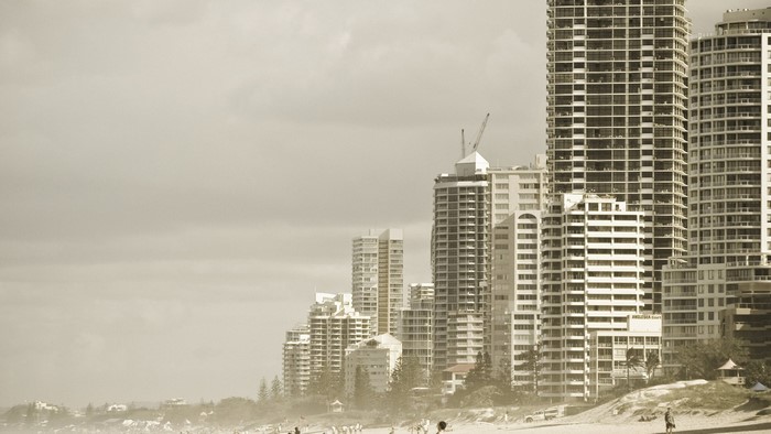 High-rise buildings on a beach