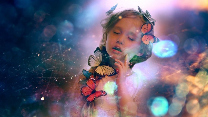 Girl with butterflies in fantasy setting