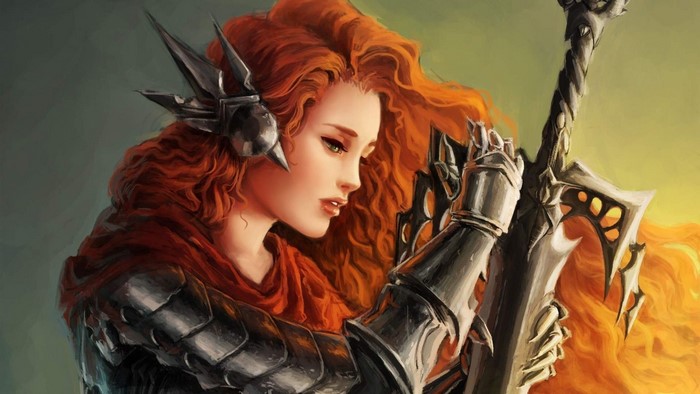 Fantasy girl with red hair and sword
