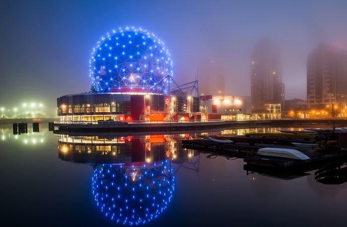 Science World in Vancouver, British Columbia at night