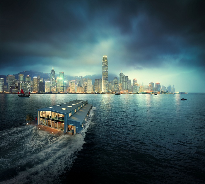4K Hong Kong Cityscape with Floating Building