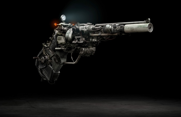 Steampunk pistol with gauge and lights
