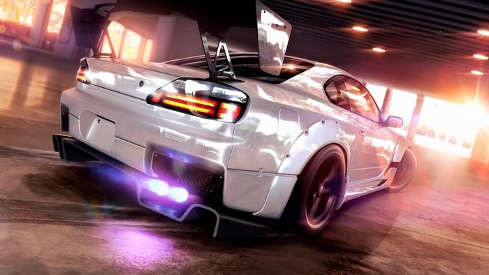 White Nissan with NOS exhaust