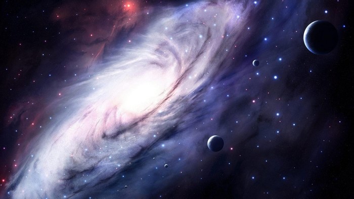 Spiral Galaxy with Planets in Space
