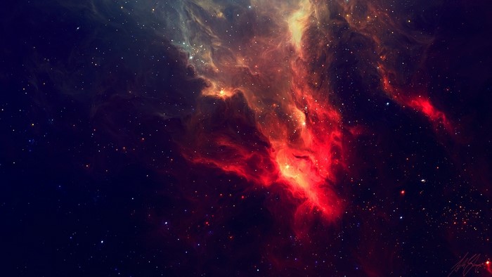 Red Nebula Gas Clouds in Deep Space
